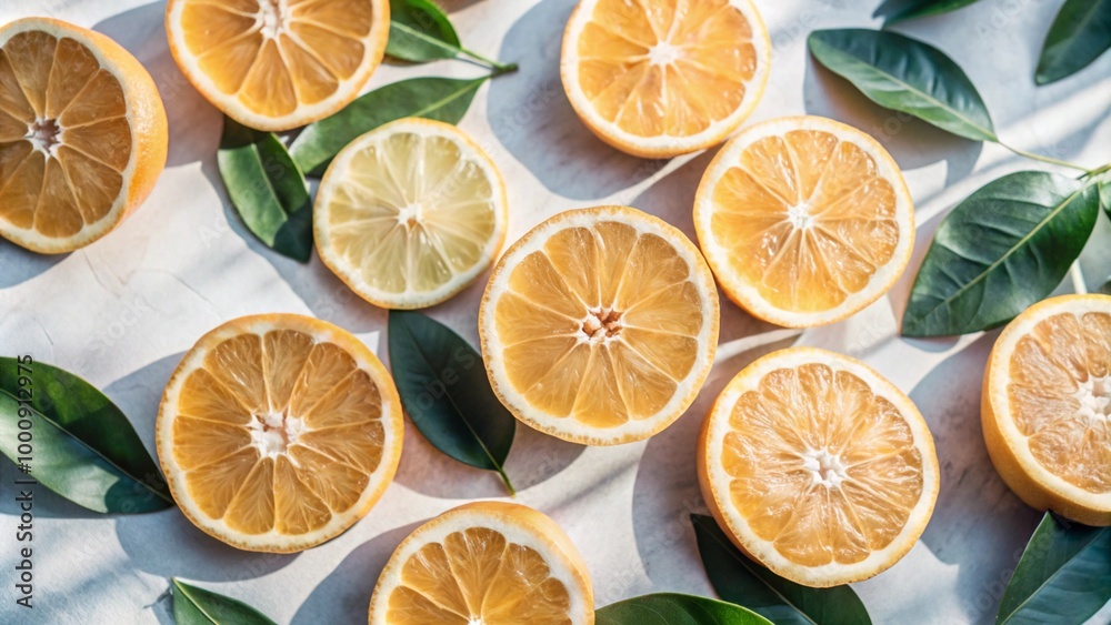 Flat lay view Slices Oranges with green leaves isolated on background, summer fruit for refreshment, Freshness Citrus oranges. Flat lay view Slices Oranges with green leaves isolated on background, summer fruit for refreshment, Freshness Citrus oranges.