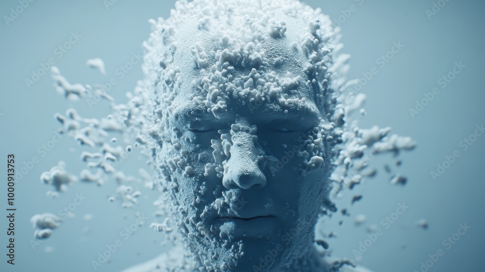 A surreal portrayal of a person's face obscured by bubbles, creating an ethereal and dreamlike visual effect in a serene blue ambiance. A surreal portrayal of a person's face obscured by bubbles, creating an ethereal and dreamlike visual effect in a serene blue ambiance.