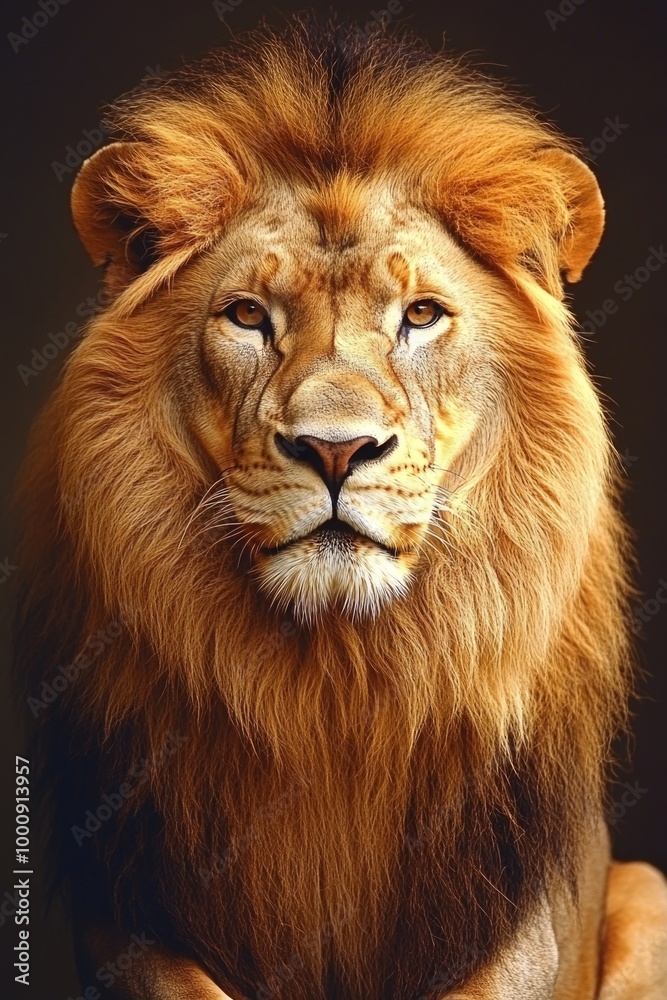 Fototapeta premium Lion portrait on black