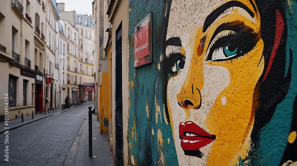 Obraz premium A street art mural of a woman's face in Paris, France.