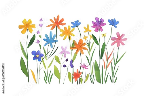 Colorful wildflowers and flower field seamless flower 