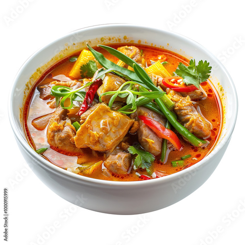 chicken noodle soup with rice on transparent background, clipping path, png, 