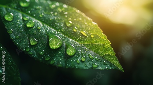 Water Droplets on Leaf in Natural Light