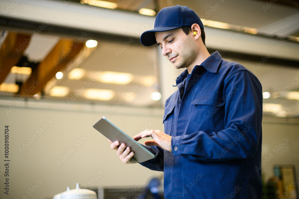 Portrait af an engineer using a tablet in a facility Portrait af an engineer using a tablet in a facility