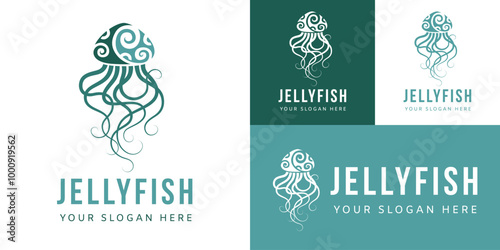 Jellyfish logo graphic design concept. Editable sea jellyfish element, can be used as logotype, icon, template in web and print