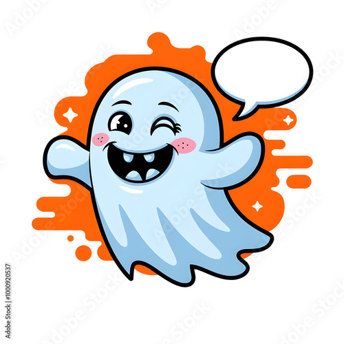 Photo A Cute Halloween Ghost with isolated White Background