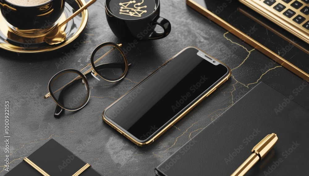 Luxury office desk with elegant accessories Luxury office desk with elegant accessories