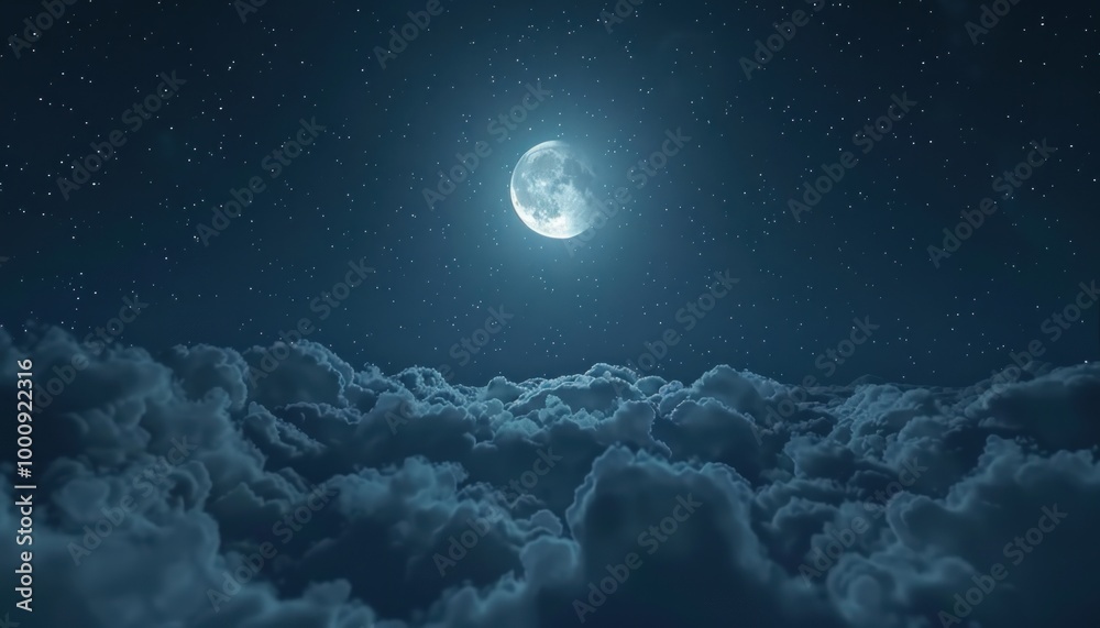 Ethereal full moon over clouds Ethereal full moon over clouds