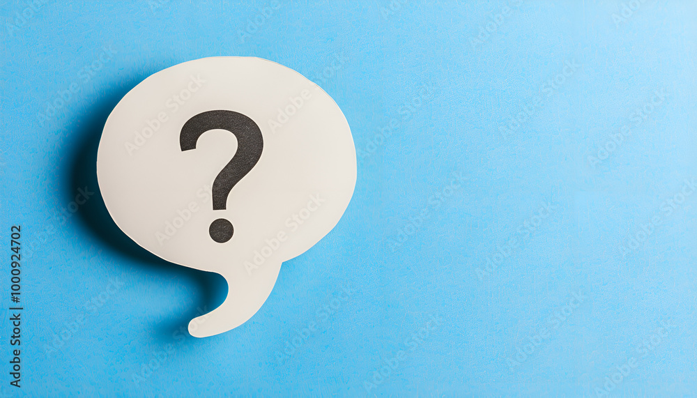 Paper speech bubble with question mark on light blue background, top view. Space for text Paper speech bubble with question mark on light blue background, top view. Space for text