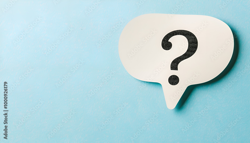 Paper speech bubble with question mark on light blue background, top view. Space for text Paper speech bubble with question mark on light blue background, top view. Space for text