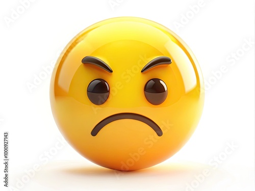 A bright yellow frowning face emoji with a transparent background, conveying a sense of disappointment, frustration, or sadness in a modern digital communication context.