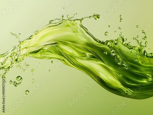 Wallpaper Mural Green Liquid Splashing and Flowing in a Dynamic Motion, Captured in a Vibrant Close-Up Shot Torontodigital.ca