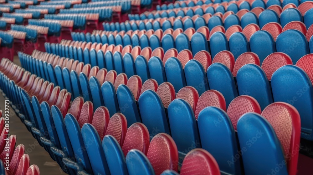 Fototapeta premium Rows of Blue and Red Stadium Seats