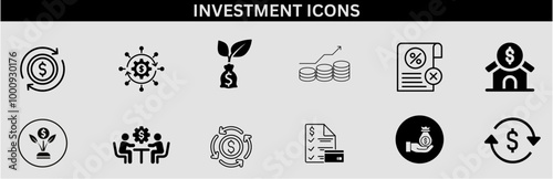 Inflation icon: Price Increase, Cost Surge, Inflation Rate, Economic Impact, and Consumer Prices. Investment Icons set vector illustrator. Finance, Profit, Asset, Investor, Economy. Simple outline