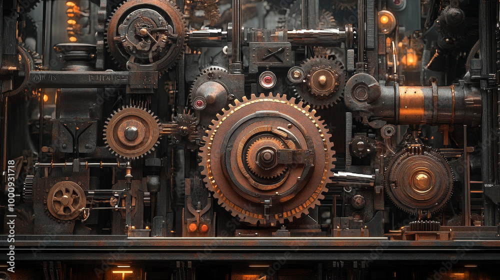 Illustrate a scene with gears in motion, like a carousel or windmill. Highlight how the gears interact to create movement, showcasing their function in converting energy into action. Illustrate a scene with gears in motion, like a carousel or windmill. Highlight how the gears interact to create movement, showcasing their function in converting energy into action.