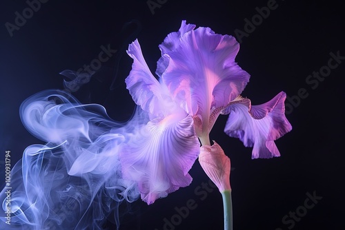 Blue Flag Iris Versicolor Detail on smoke Dark Background photo