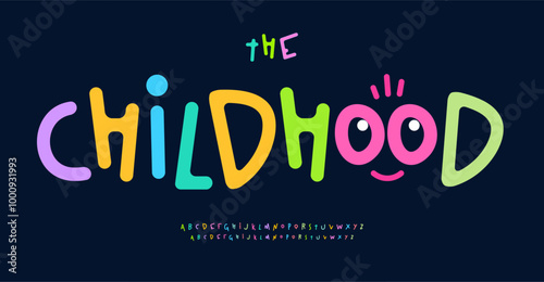 Bright playful doodle alphabet with colorful letters. Joyful font for kid parties, school event, funky joy designs, childhood toy logos, children game headlines. Vector typeset.