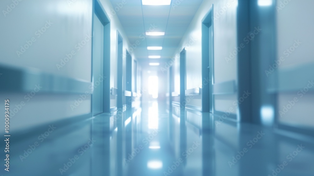 A long hallway with a bright light shining down on it