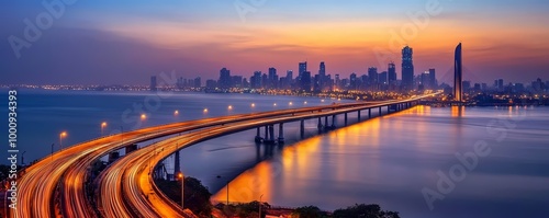 Breathtaking view of the Bandra-Worli Sea Link in Mumbai, with the Arabian Sea glistening under the evening sun