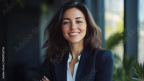 Confident Woman in Professional Setting Smiling