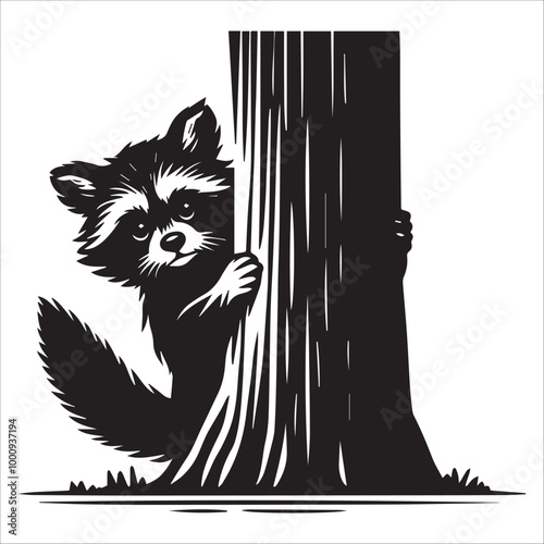 Raccoon Vector Illustration in black and white - Raccoon Clipart design photo