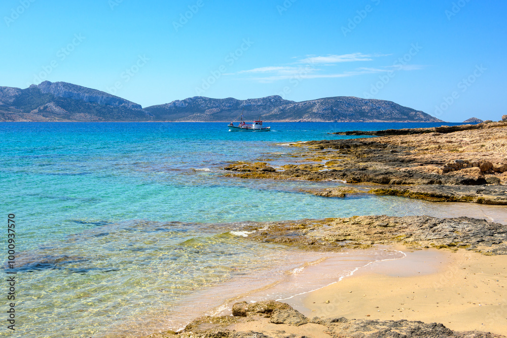 Ano Koufonisi beach with azure sea water. Small Cyclades, Greece