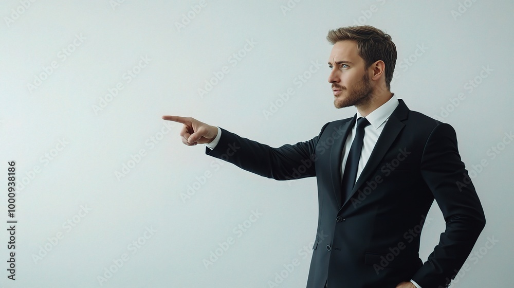 Confident Businessman Pointing in Formal Attire Confident Businessman Pointing in Formal Attire