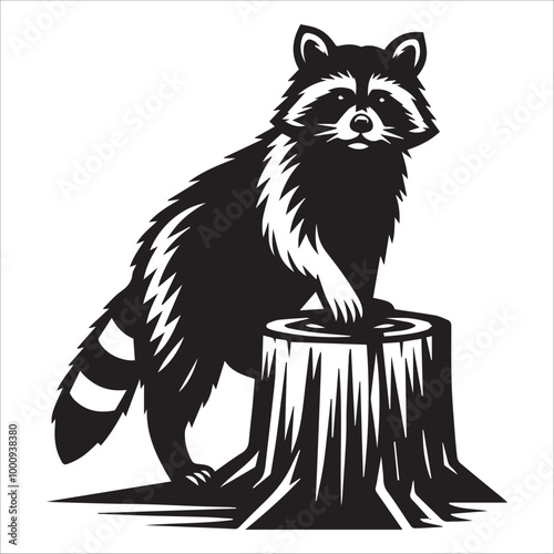 Raccoon Vector Illustration in black and white - Raccoon Clipart design photo