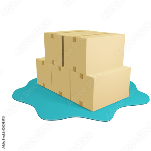 Brown cardboard boxs on blue plate transparent,png, for delivery idia. stack cardboard boxs, five ,