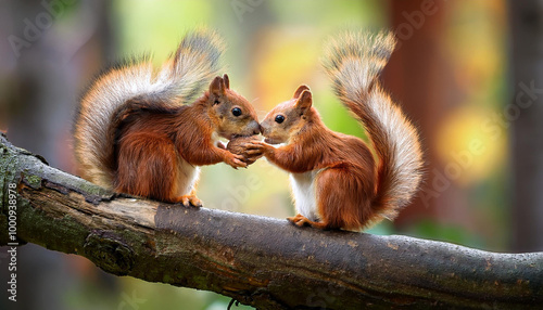 Two Squirrels Sharing a Nut