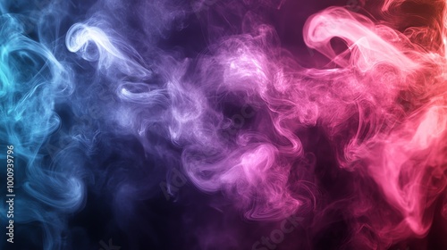 Abstract colorful smoke swirls against a black background.