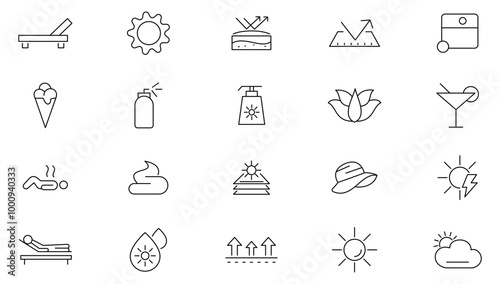 Sun Protection line icon set. Sunscreen, ultraviolet, sunglasses, sunlight, cream, UV, Sunburn, SPF cream, skin care, Face sun lotion, tanning line icon set. Ui thin line icon pack.