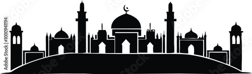 Muslim cityscape black monochrome silhouette background  