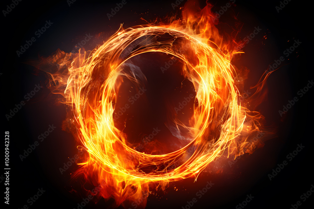 Fire flame circle isolated on black background