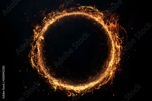 Fire flame circle isolated on black background