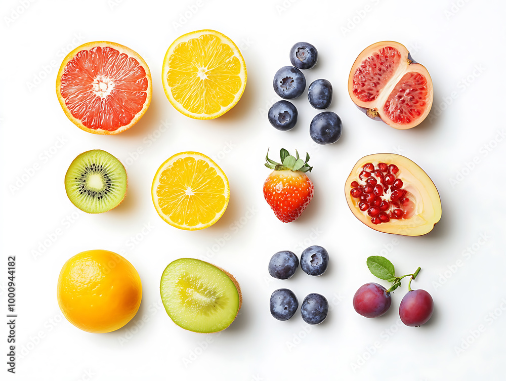 Healthy antioxidant nutrition colorful fruits in white background Healthy antioxidant nutrition colorful fruits in white background