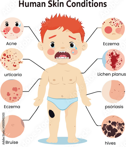 A poster showing healthy condition Diagram showing different skin conditions 