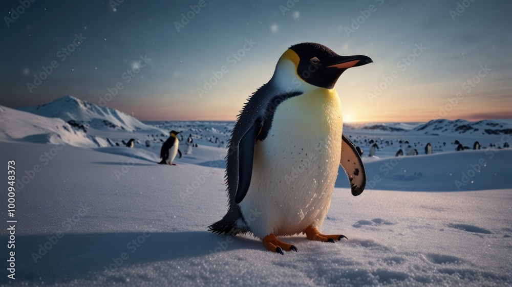 Fototapeta premium Emperor Penguin at Sunset