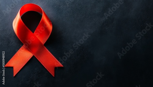 Red awareness ribbon on dark background for health awareness and support