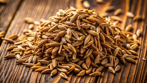 Cumin seeds glisten on a rustic wooden table, perfect for culinary creations, enhancing flavors in dishes, and serving as a staple in the spice industry.