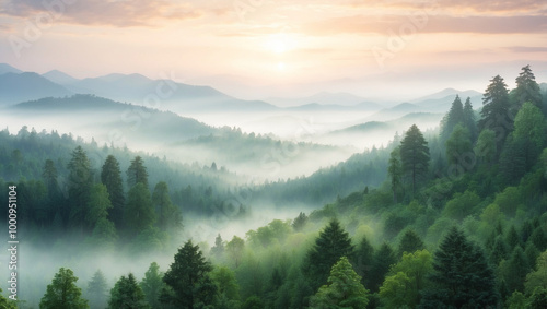 Serene Misty Evergreen Forest