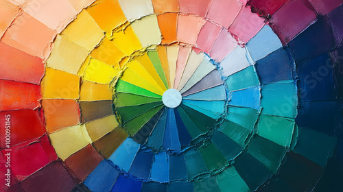 Show a color wheel palette with primary, secondary, and tertiary colors arranged in a circular format. 