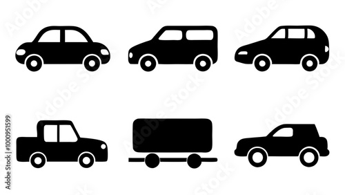 set of transport icons. Jeeps, bus vector silhouette illustration black car collection 