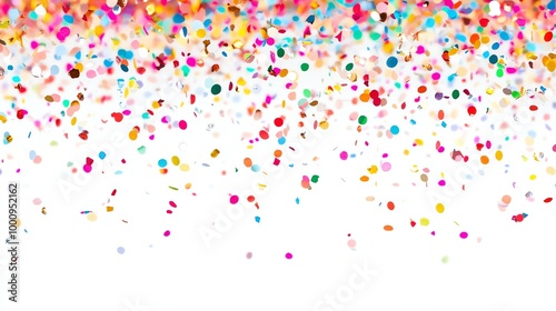 Colorful confetti falling against a white background.