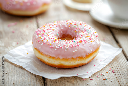 Freshly Baked Donut Covered With Icing On A Napkin On The Table For A Morning Snack Created With Artificial Intelligence