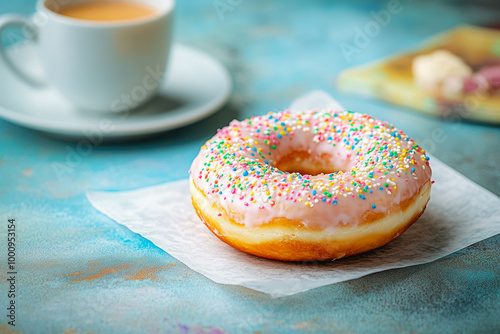 Freshly Baked Donut Covered With Icing On A Napkin On The Table For A Morning Snack Created With Artificial Intelligence