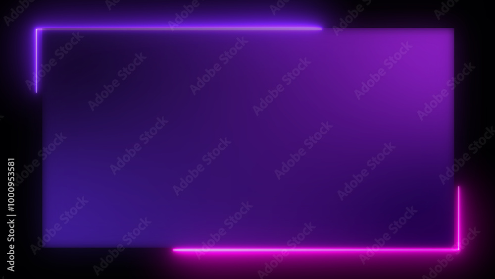 Neon glossy rectangle glowing picture frame. Abstract tunnel opening galaxy alien portal sci-fi motion graphic. Electric fluorescent tube illuminated disco and night club background. Retro display. Neon glossy rectangle glowing picture frame. Abstract tunnel opening galaxy alien portal sci-fi motion graphic. Electric fluorescent tube illuminated disco and night club background. Retro display.