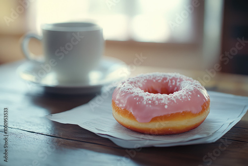 Freshly Baked Donut Covered With Icing On A Napkin On The Table For A Morning Snack Created With Artificial Intelligence