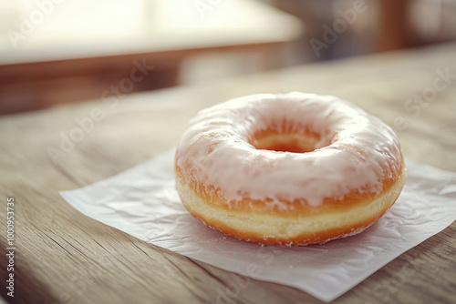 Freshly Baked Donut Covered With Icing On A Napkin On The Table For A Morning Snack Created With Artificial Intelligence