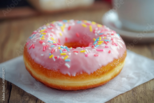 Freshly Baked Donut Covered With Icing On A Napkin On The Table For A Morning Snack Created With Artificial Intelligence